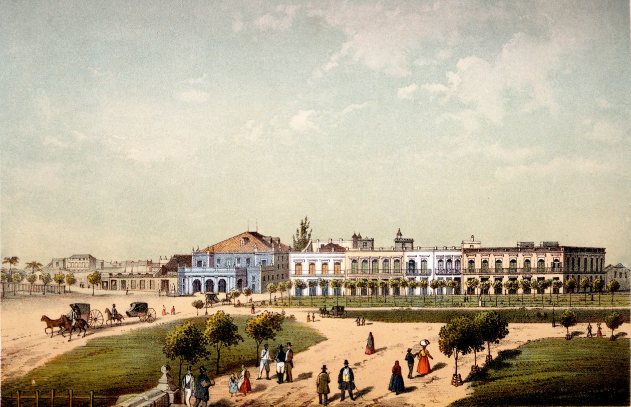 Teatro de Tacon et une partie du Paseo de Isabel II, vue depuis la porte de Monseratte - Federico Mialhe
