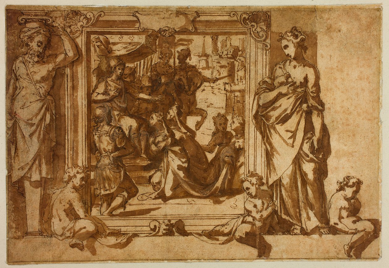 Femme agenouillée devant un souverain - Federico Zuccaro