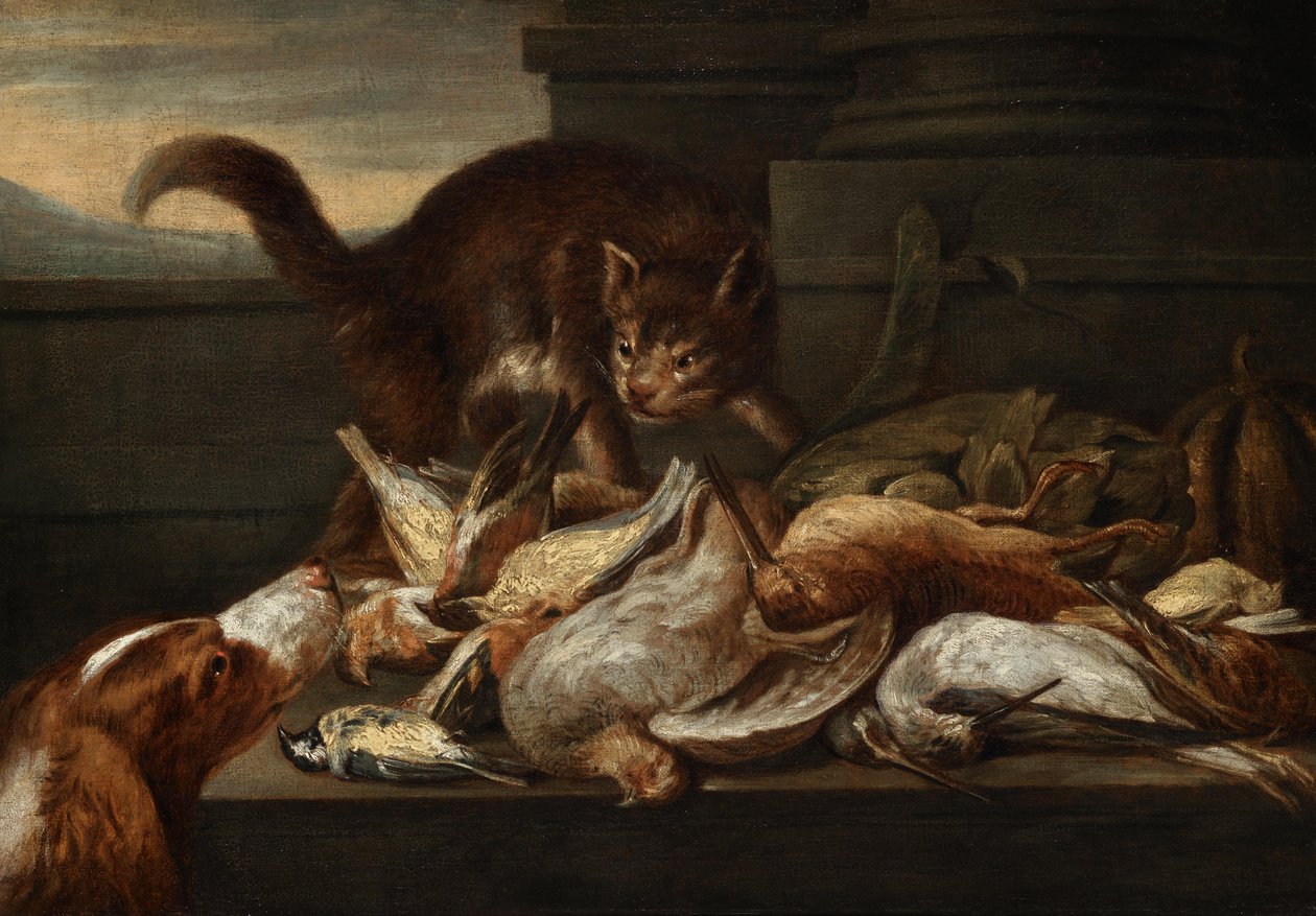 Nature morte de chasse avec chat - Felice Boselli