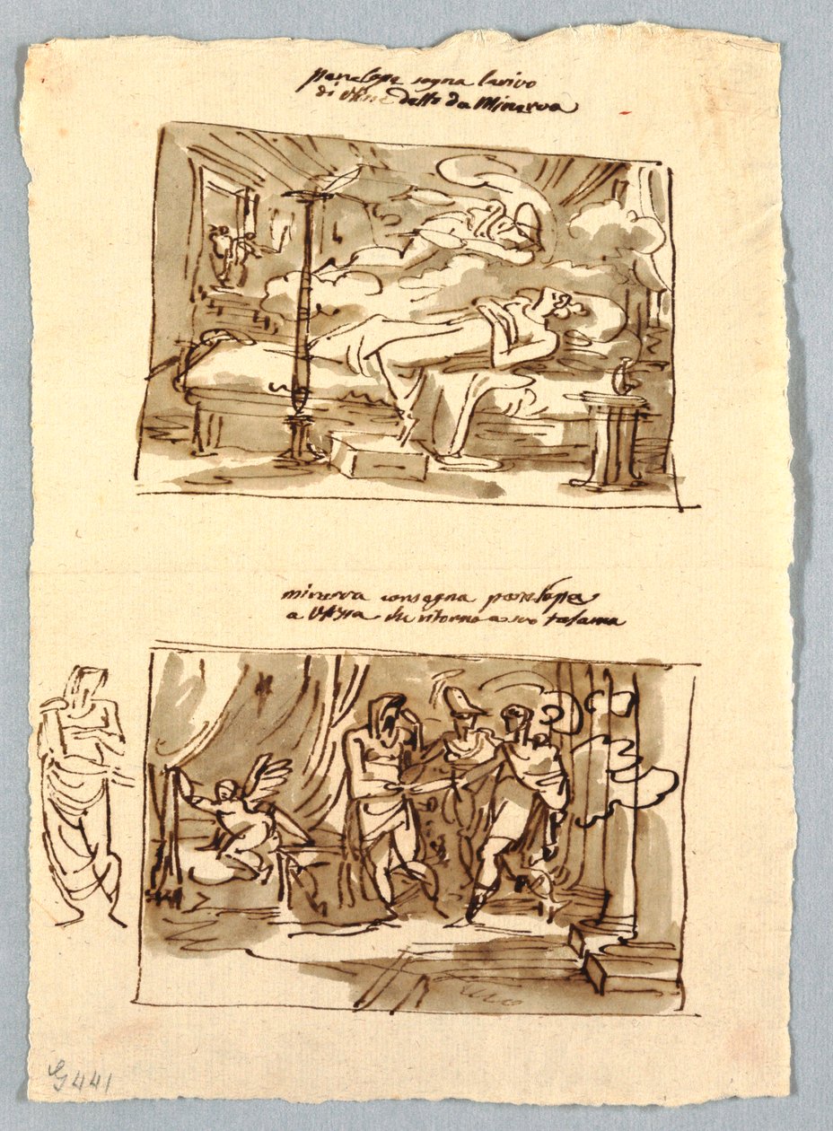 Page de carnet de croquis avec des scènes classiques - Felice Giani