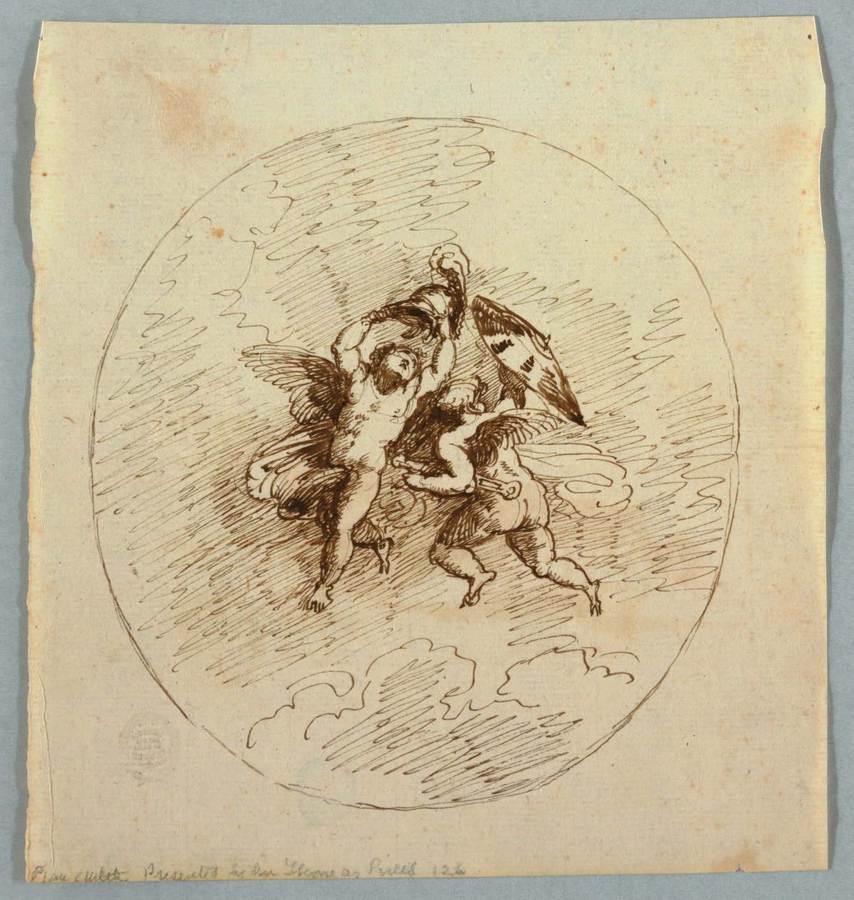 Deux putti volants avec des armes - Felice Giani