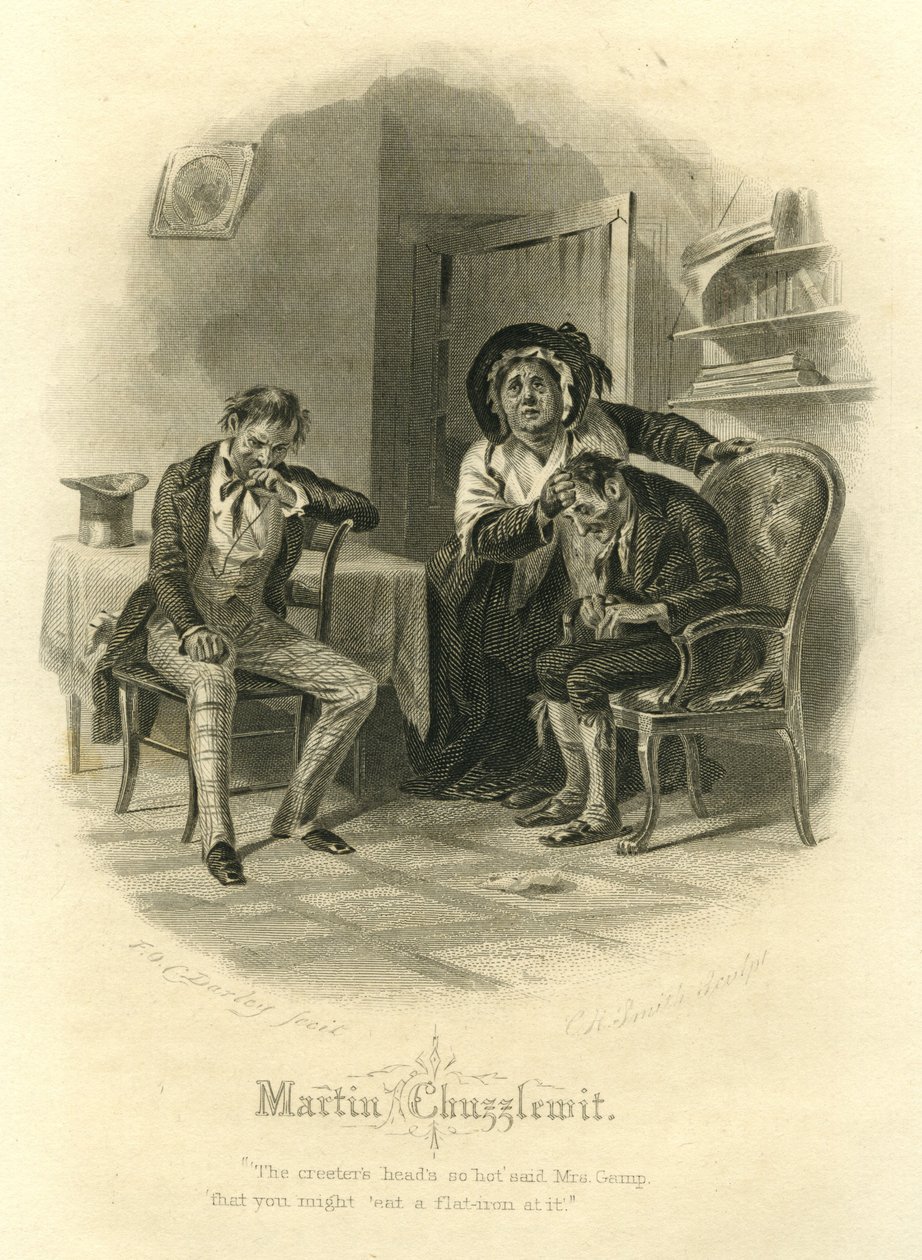 Martin Chuzzlewit: Mme Gamp, gravé par C.H. Smith, 1866 - Felix Octavius Carr Darley