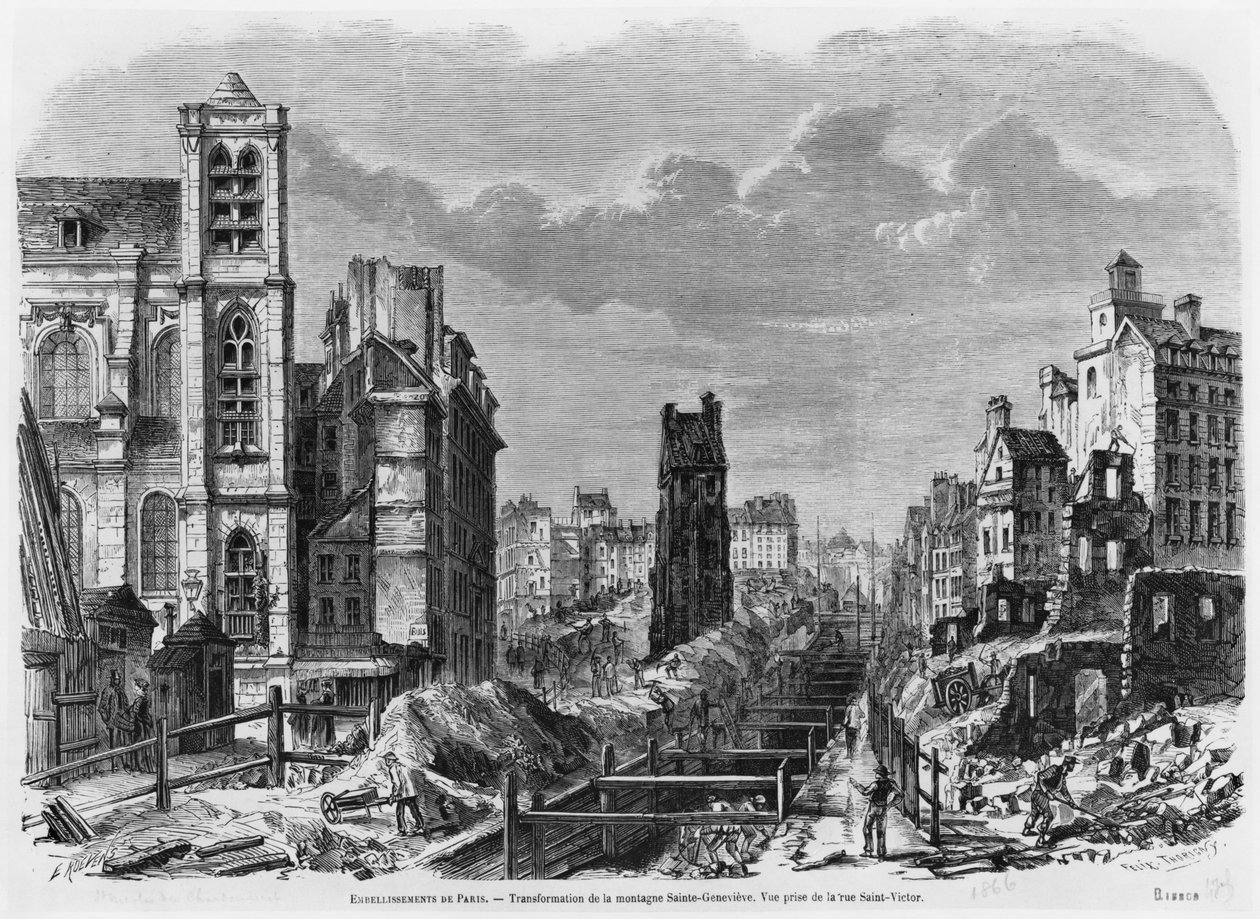 Améliorations à Paris, transformation de la Montagne Sainte-Geneviève, vue prise de la rue Saint-Victor, 1877 - Felix Thorigny