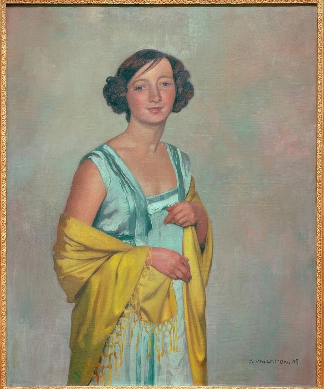 Portrait de dame avec écharpe jaune - Felix Edouard Vallotton