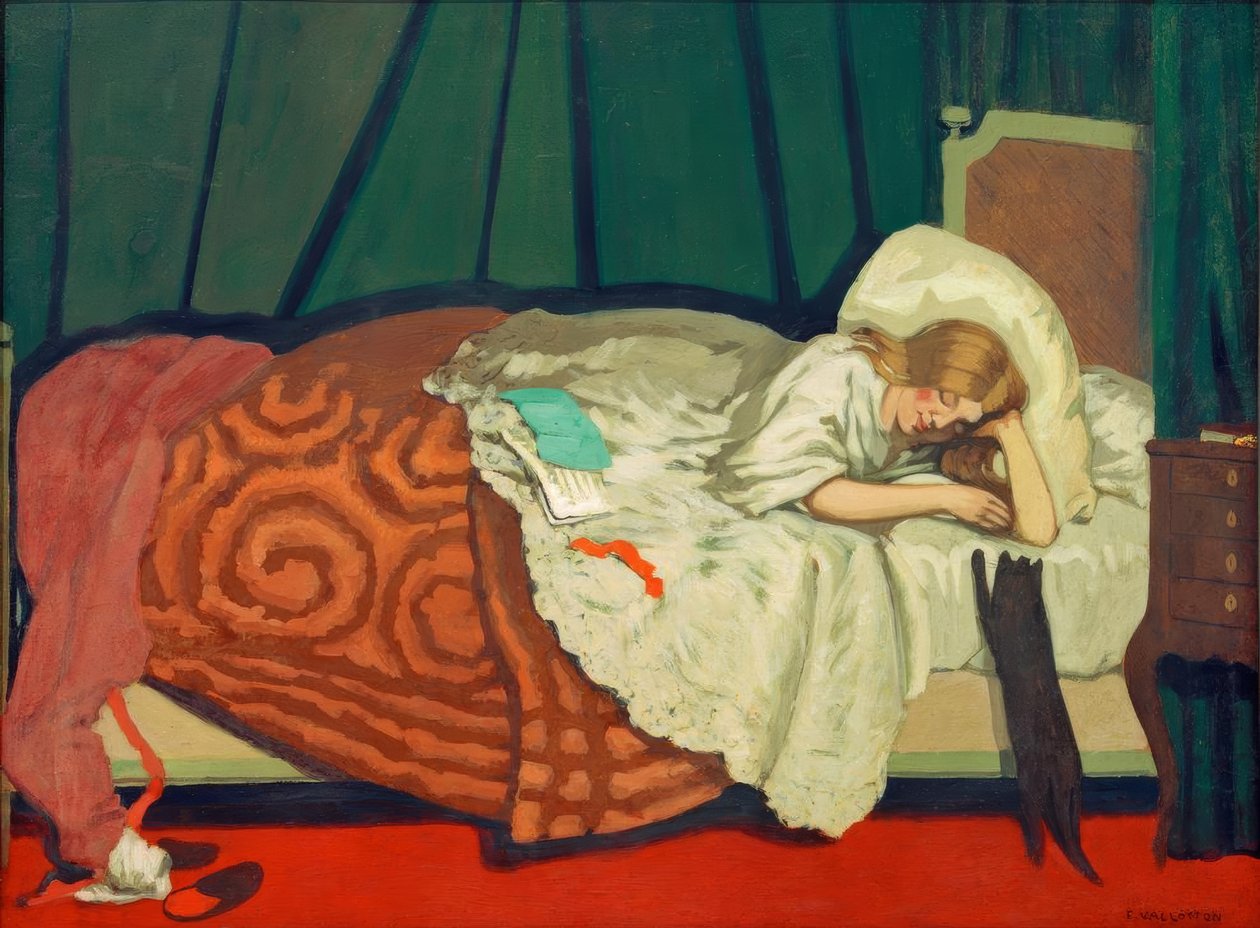 Femme couchée jouant avec un chat - Felix Edouard Vallotton