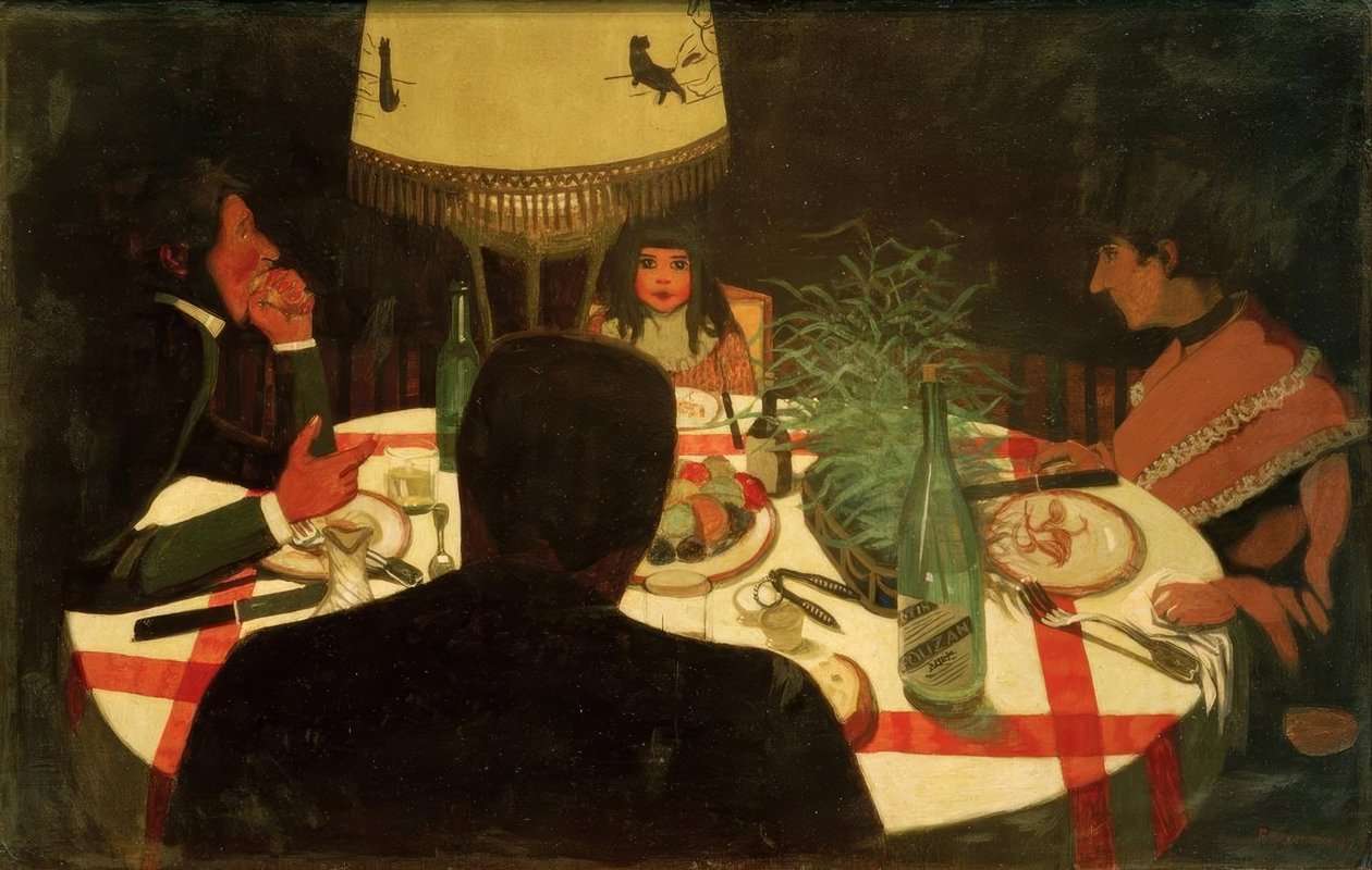 Le dîner, effet de lampe - Felix Edouard Vallotton