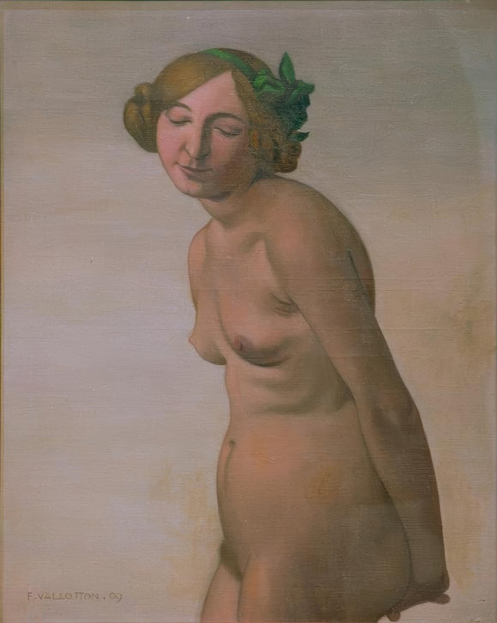 Nu féminin avec ruban vert dans les cheveux - Felix Edouard Vallotton