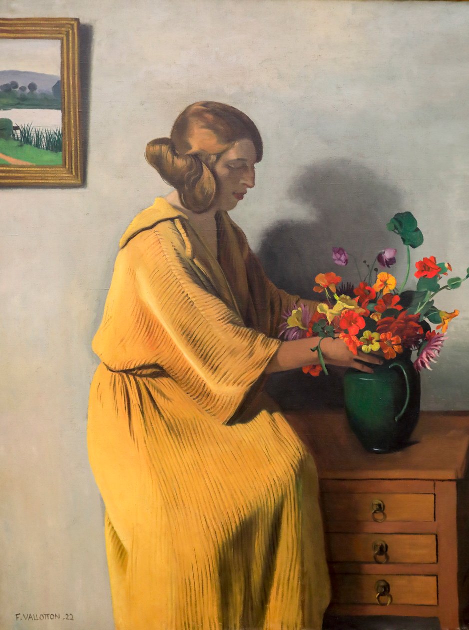 Femme avec un bouquet de fleurs - Felix Edouard Vallotton