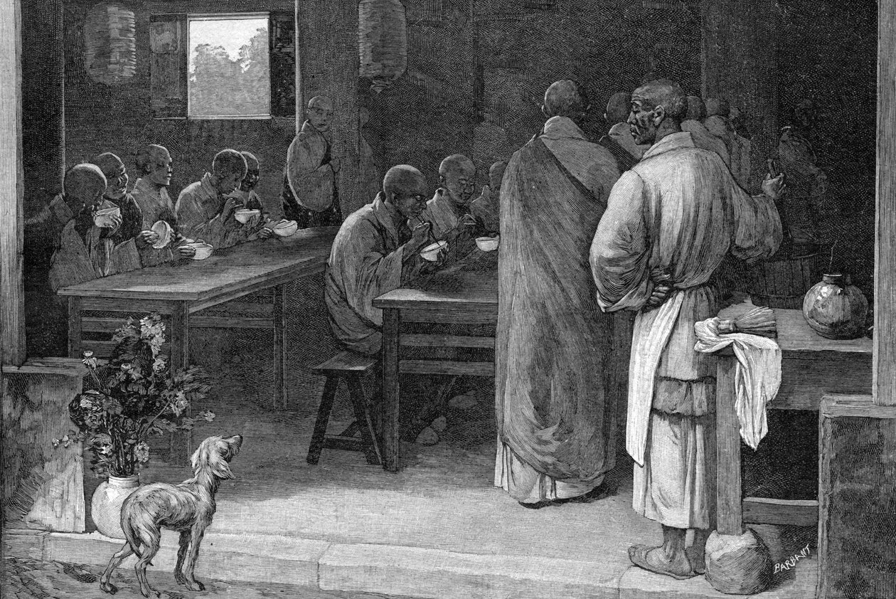 Réfectoire dans un monastère bouddhiste - Felix Elie Regamey