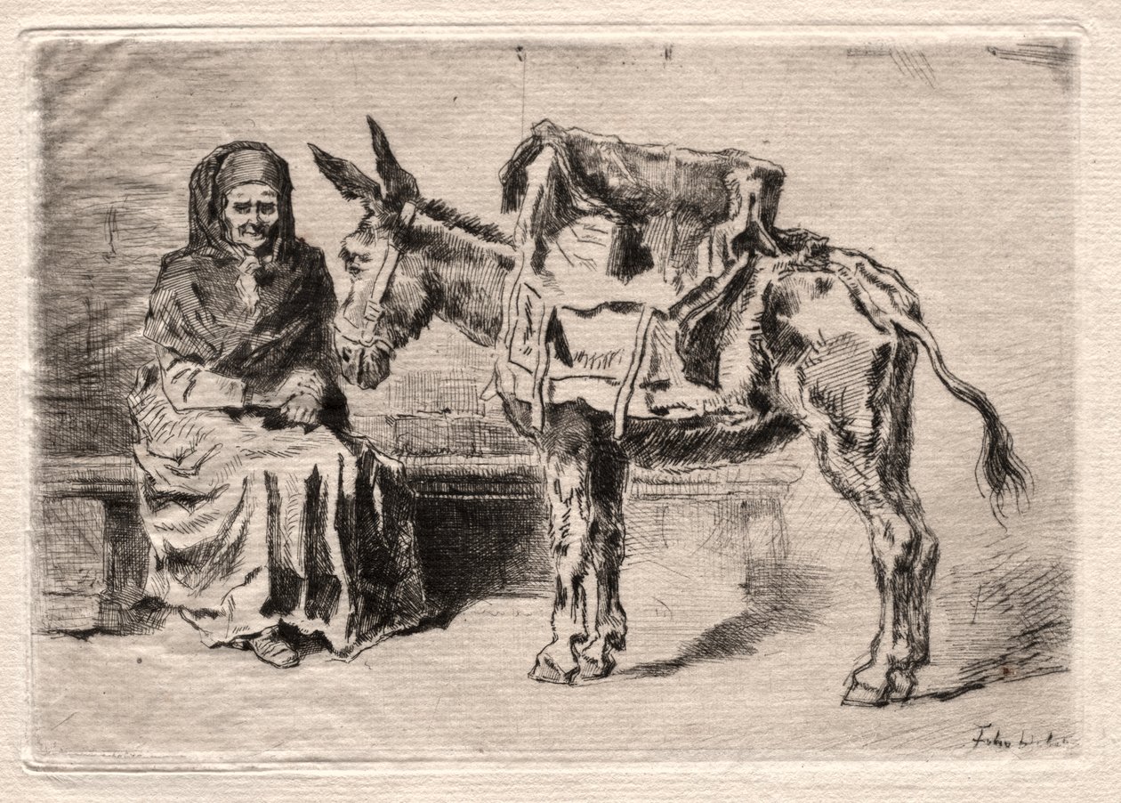 Femme assise avec une mule - Felix Hilaire Buhot