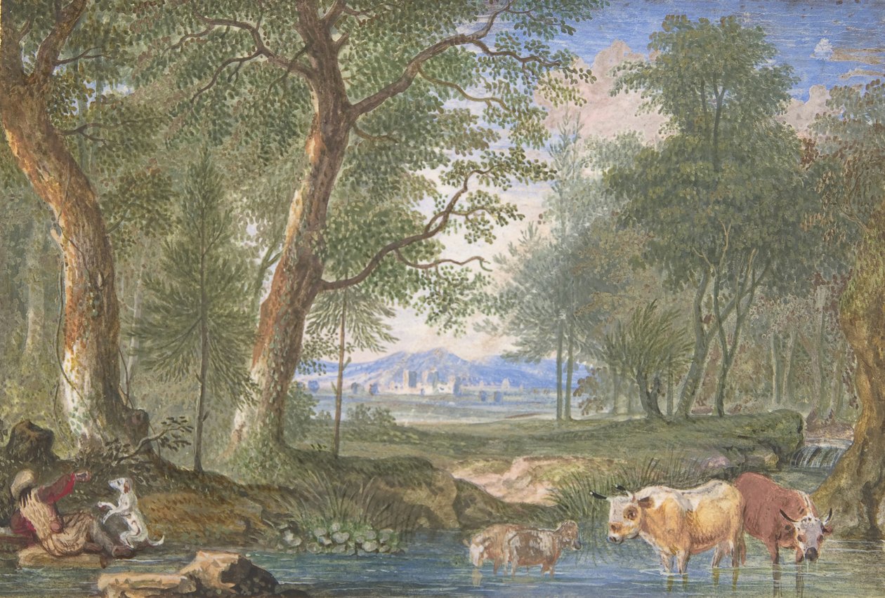 Paysage avec des vaches dans un ruisseau - Felix Meyer