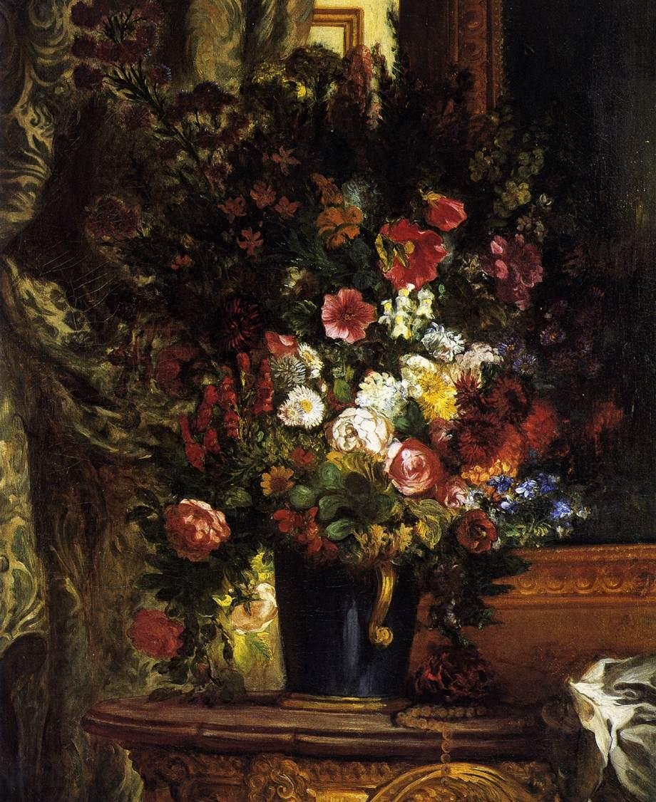 Un vase de fleurs sur une console - Ferdinand Victor Eugene Delacroix