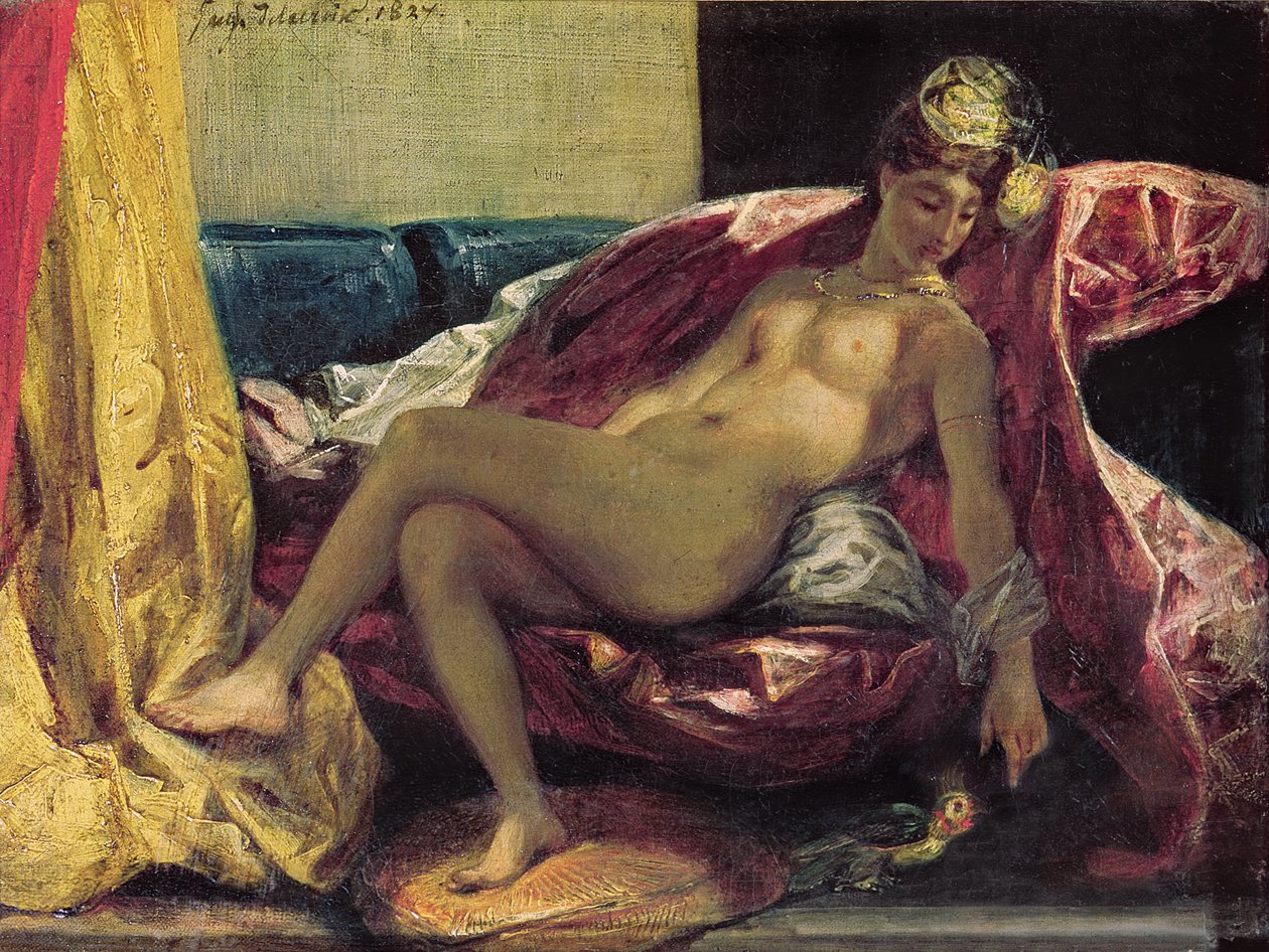 Odalisque allongée ou Femme avec une perruche, 1827 - Ferdinand Victor Eugene Delacroix