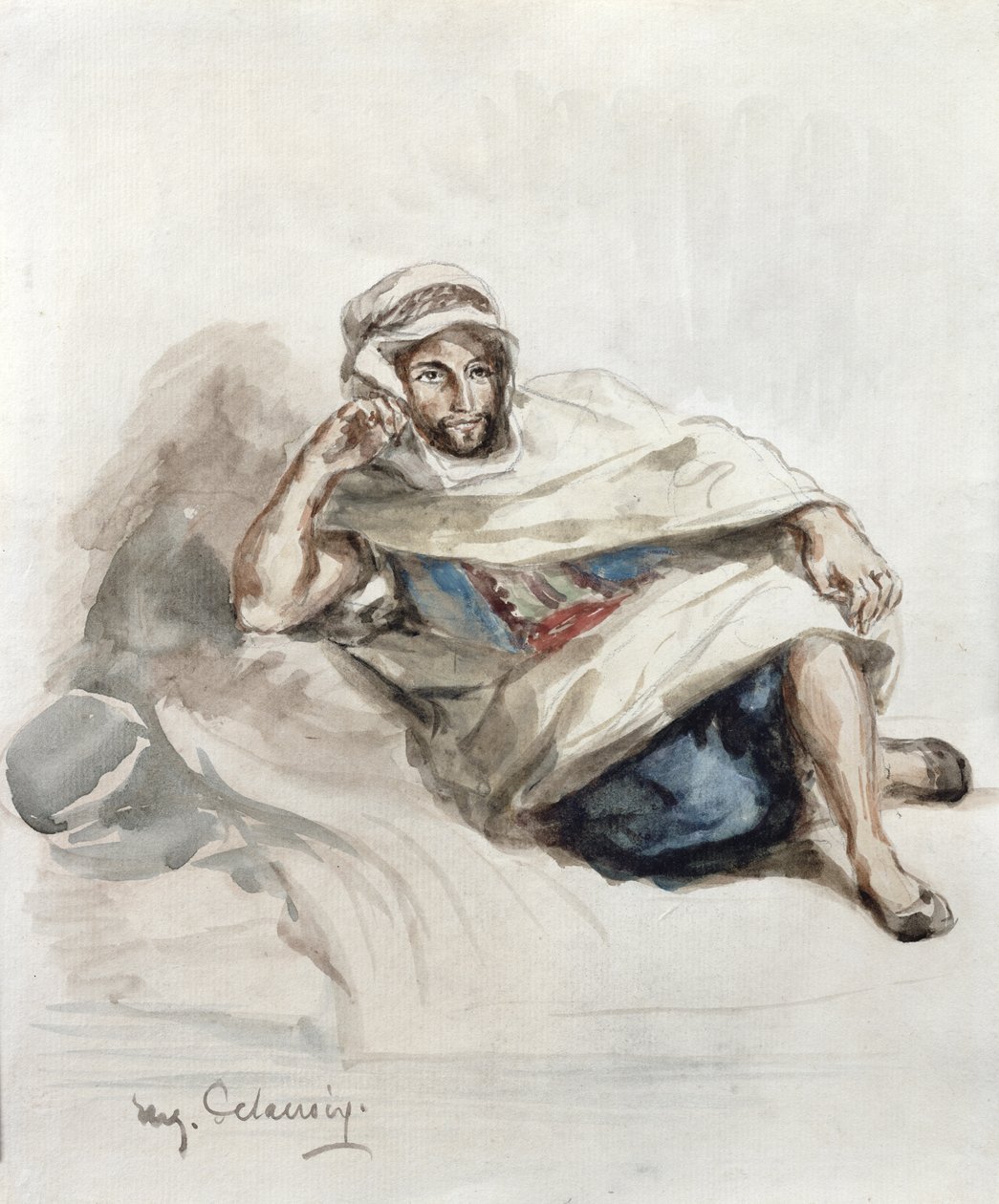 Arabe assis - Ferdinand Victor Eugene Delacroix