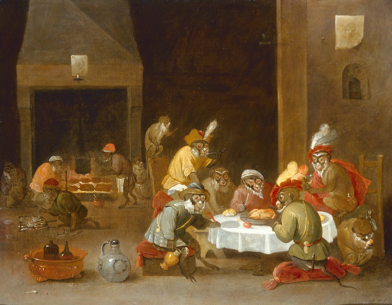 Singes dans une salle de garde - Ferdinand van Kessel