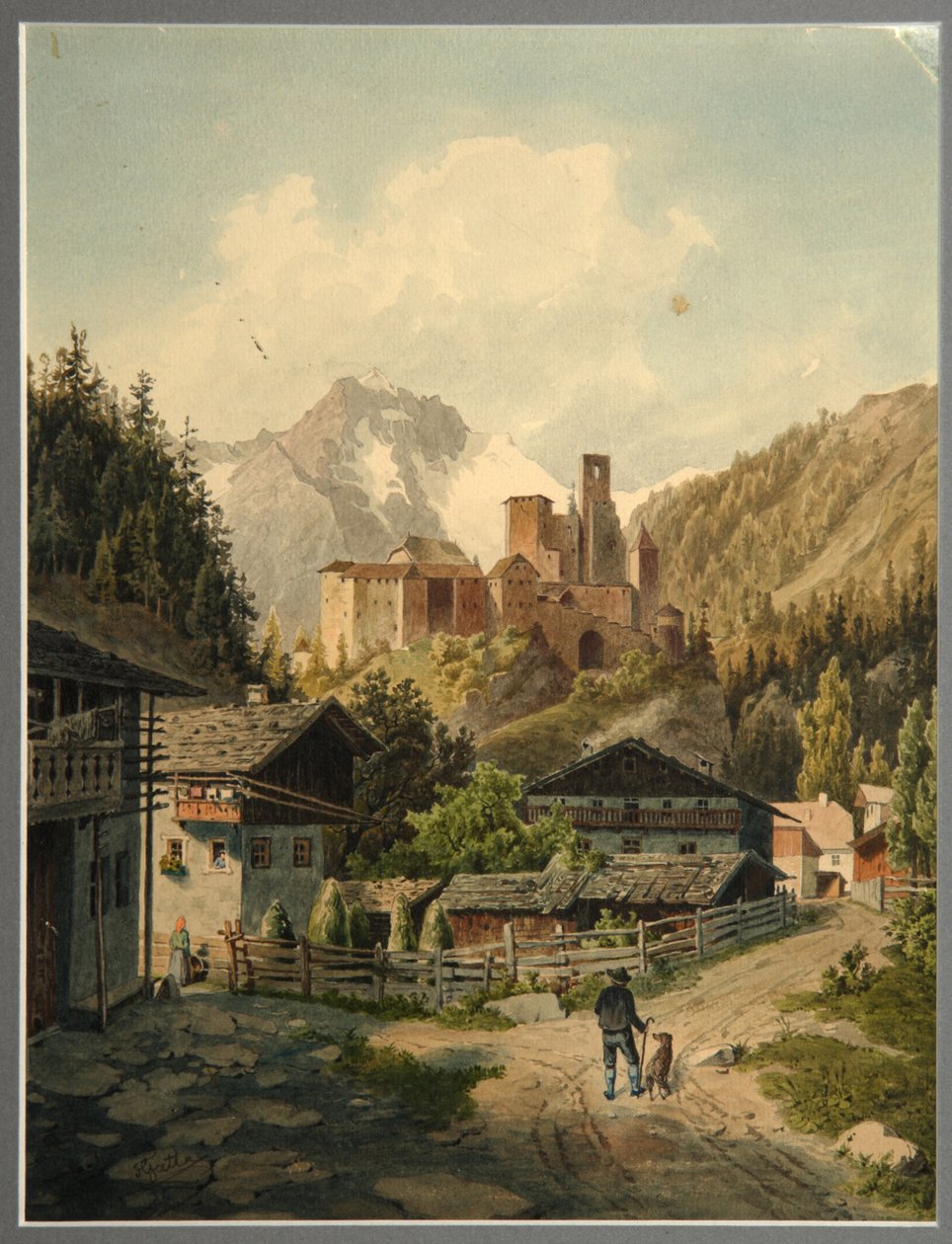 Paysage alpin avec un château - Ferdinand Gatt