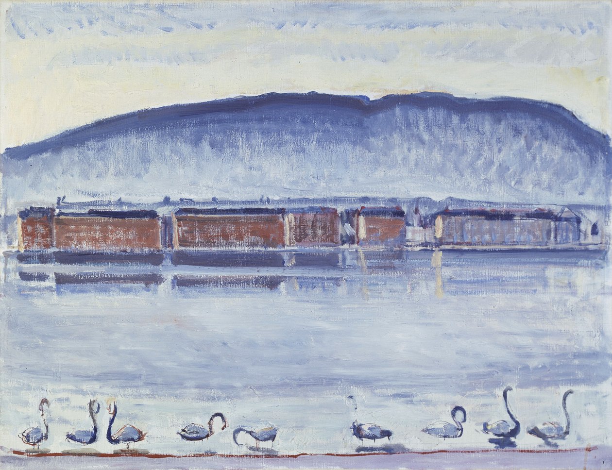 Lac Léman avec Mont Salève et cygnes - Ferdinand Hodler