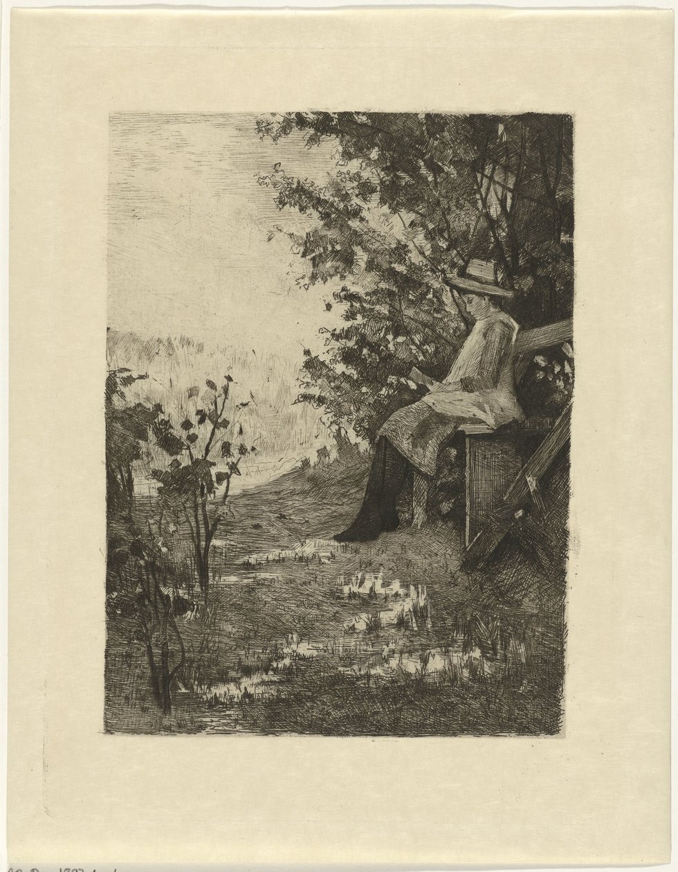 Garçon lisant sur un banc (Un coin frais) - Ferdinand Oldewelt