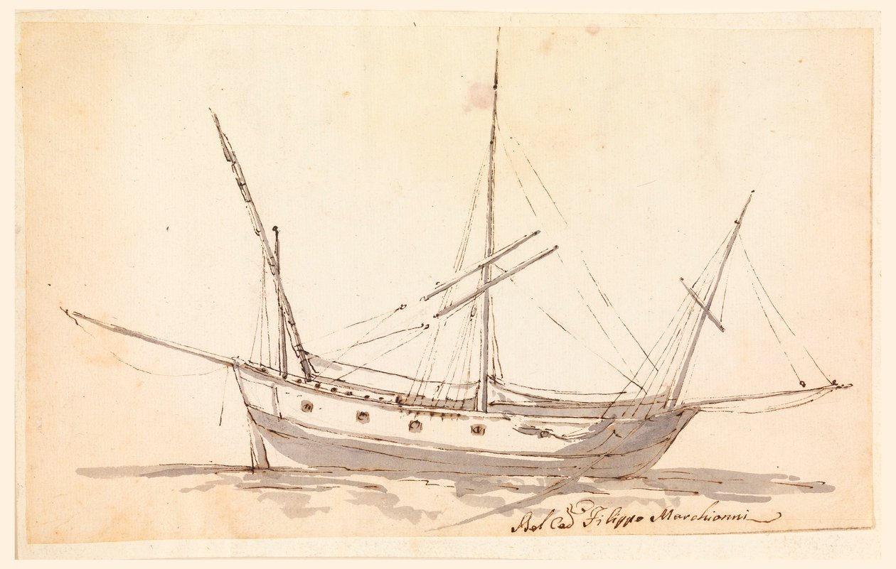 Dessin, un navire à voile, vers 1780 - Filippo Marchionni