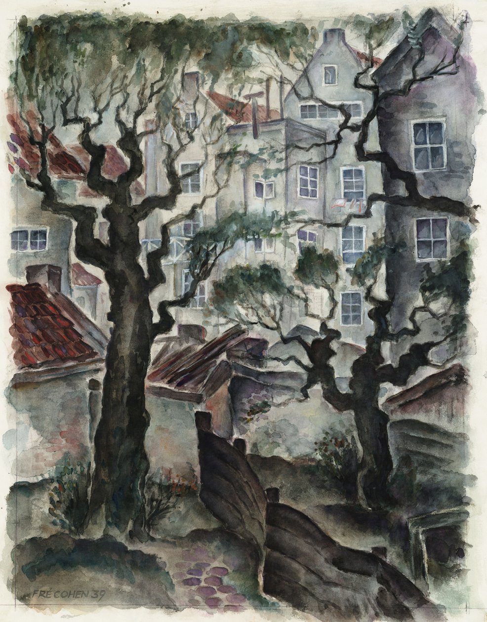 Fré Cohen 1939 dessin Nieuwe Herengracht arrière des maisons - Fré Cohen