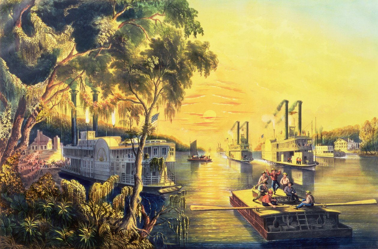 Le Mississippi en temps de paix, publié par Currier et Ives, New York, 1865 - Frances Flora Bond Palmer