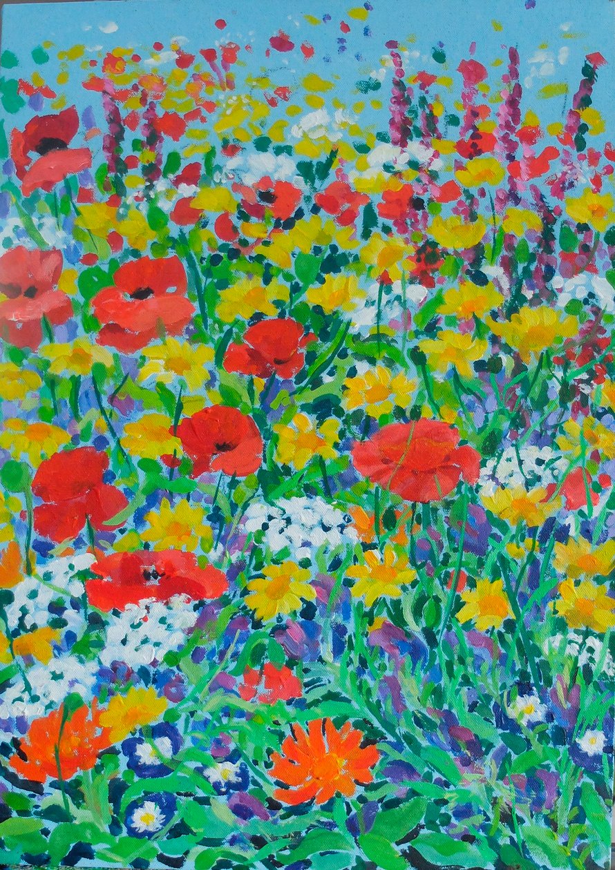 Prairie de fleurs sauvages, 2024 (acrylique sur toile) - Frances Naggs