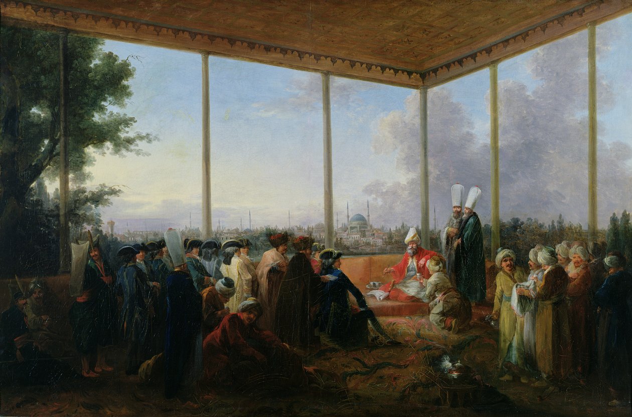 Audience donnée à Constantinople par le Grand Vizir Aimali Carac pour François-Emmanuel Guignard (1735-1821) Comte de Saint-Priest, 18 mars 1779 - Francesco Giuseppe Casanova