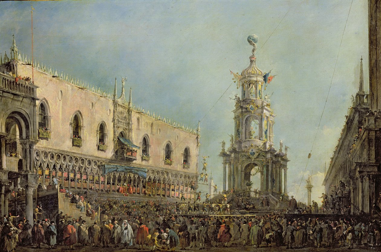 Le Doge regardant le festival de Giovedi Grasso sur la Piazzetta di San Marco, 1766-70 - Francesco Guardi