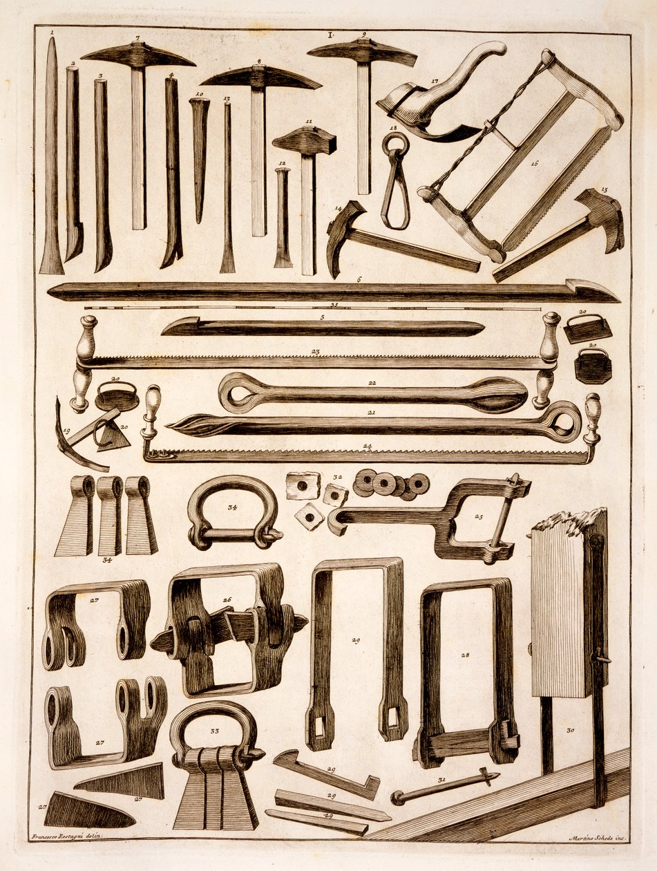 Outils de constructeurs, gravés par Martino Schede - Francesco Rostagni