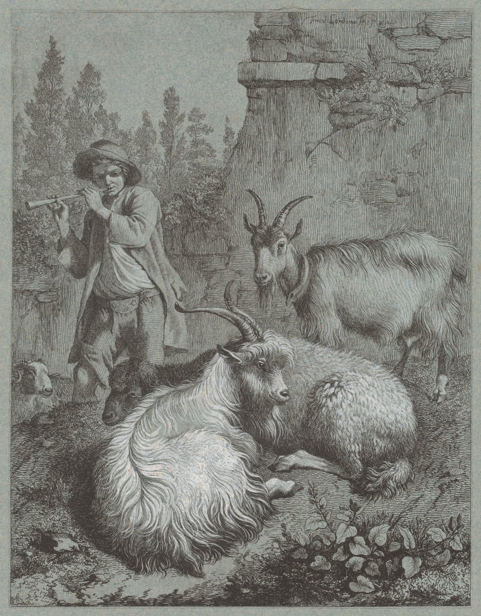 Berger jouant de la flûte avec des chèvres - Francesco Londonio