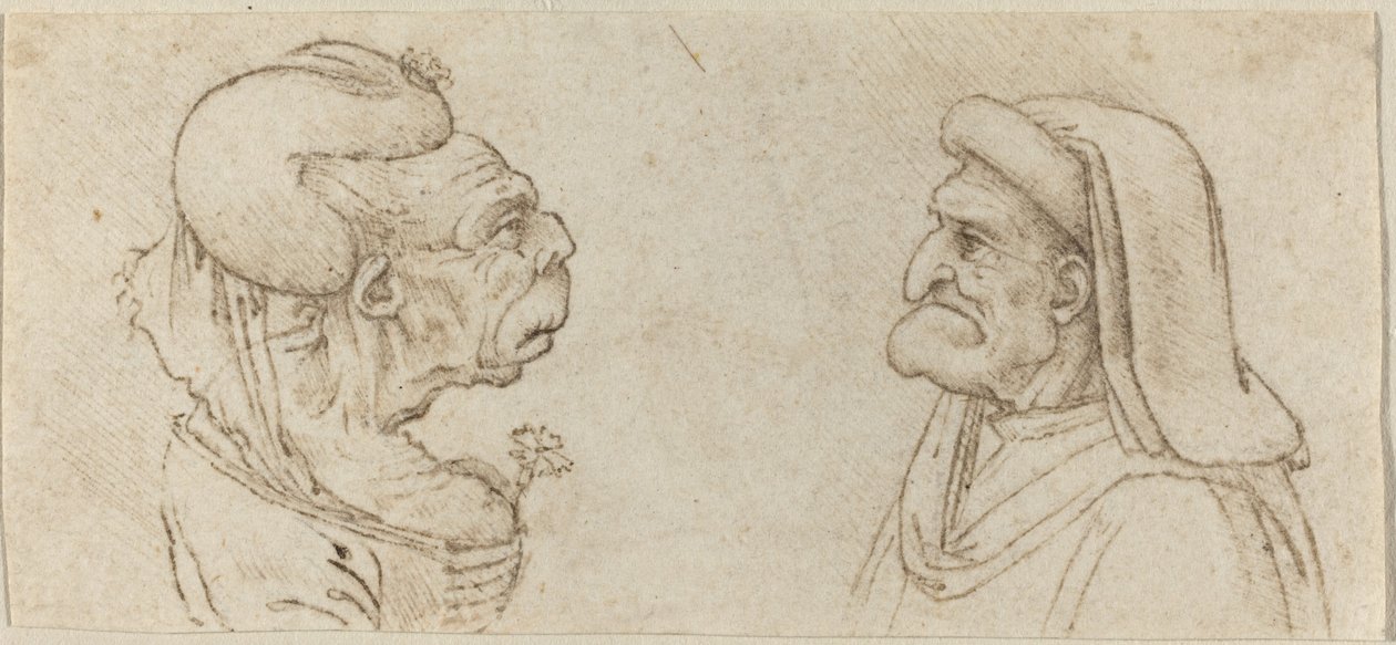Deux têtes grotesques - Francesco Melzi after Leonardo da Vinci