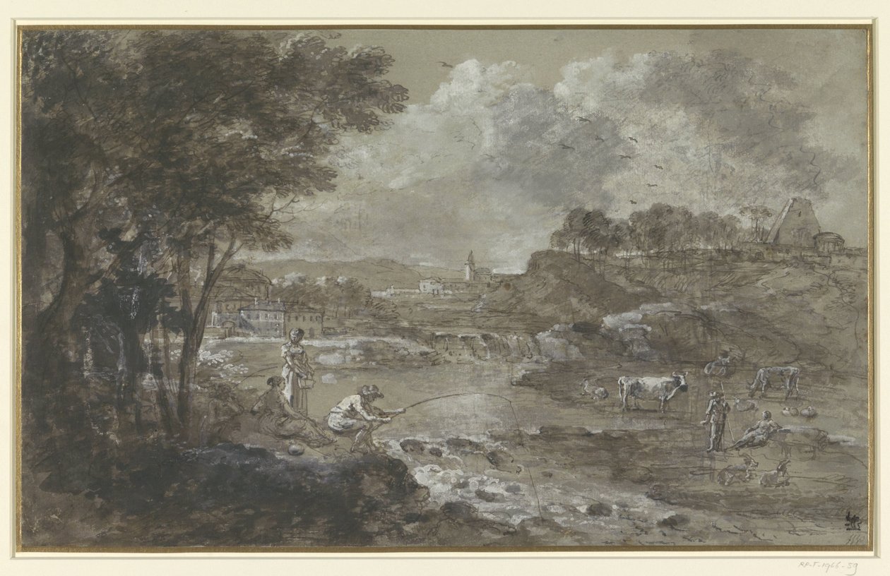 Paysage fluvial avec pêcheur - Francesco Zuccarelli