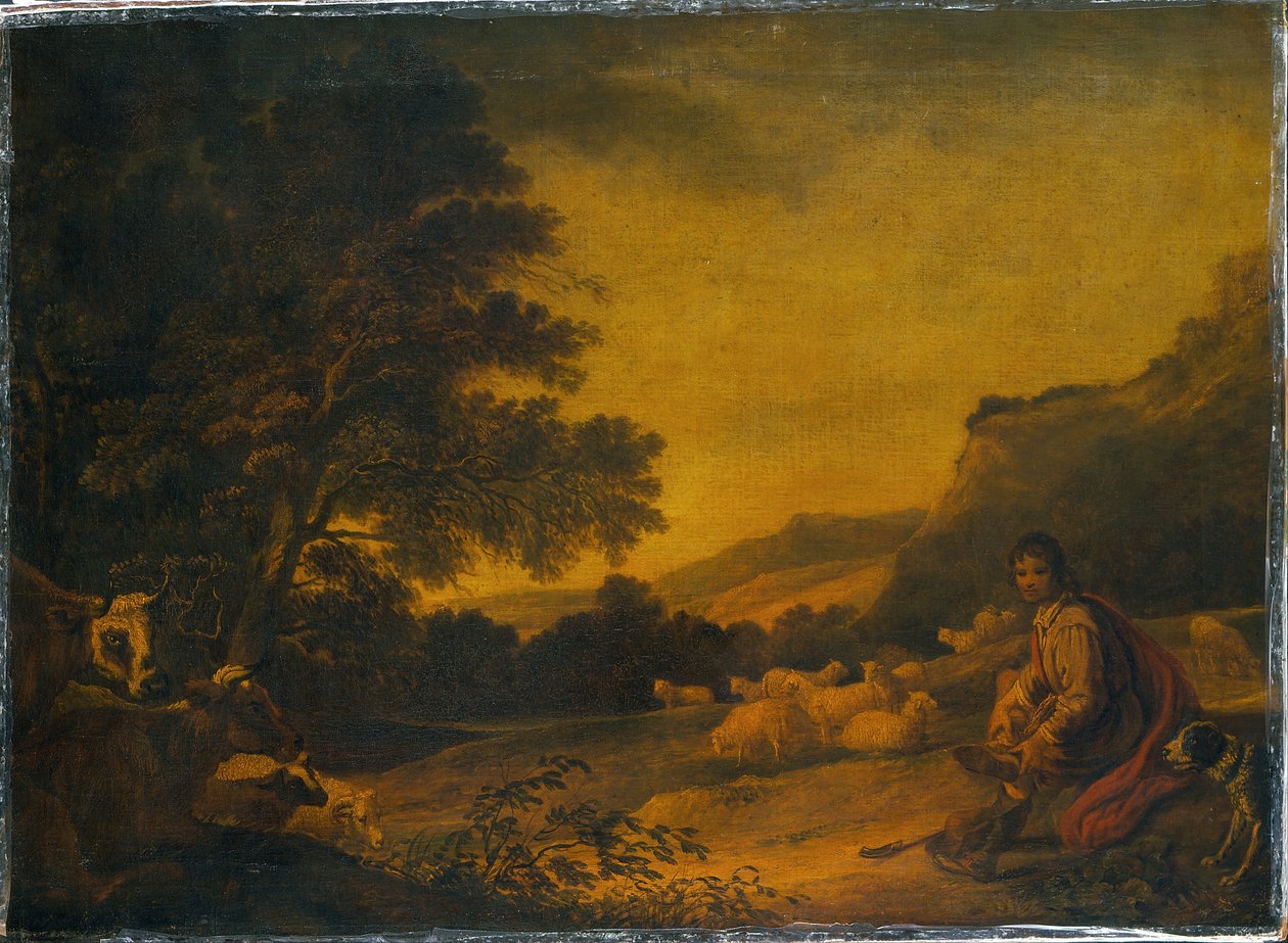 Paysage avec du bétail Un jeune berger avec son troupeau - Francis Bourgeois