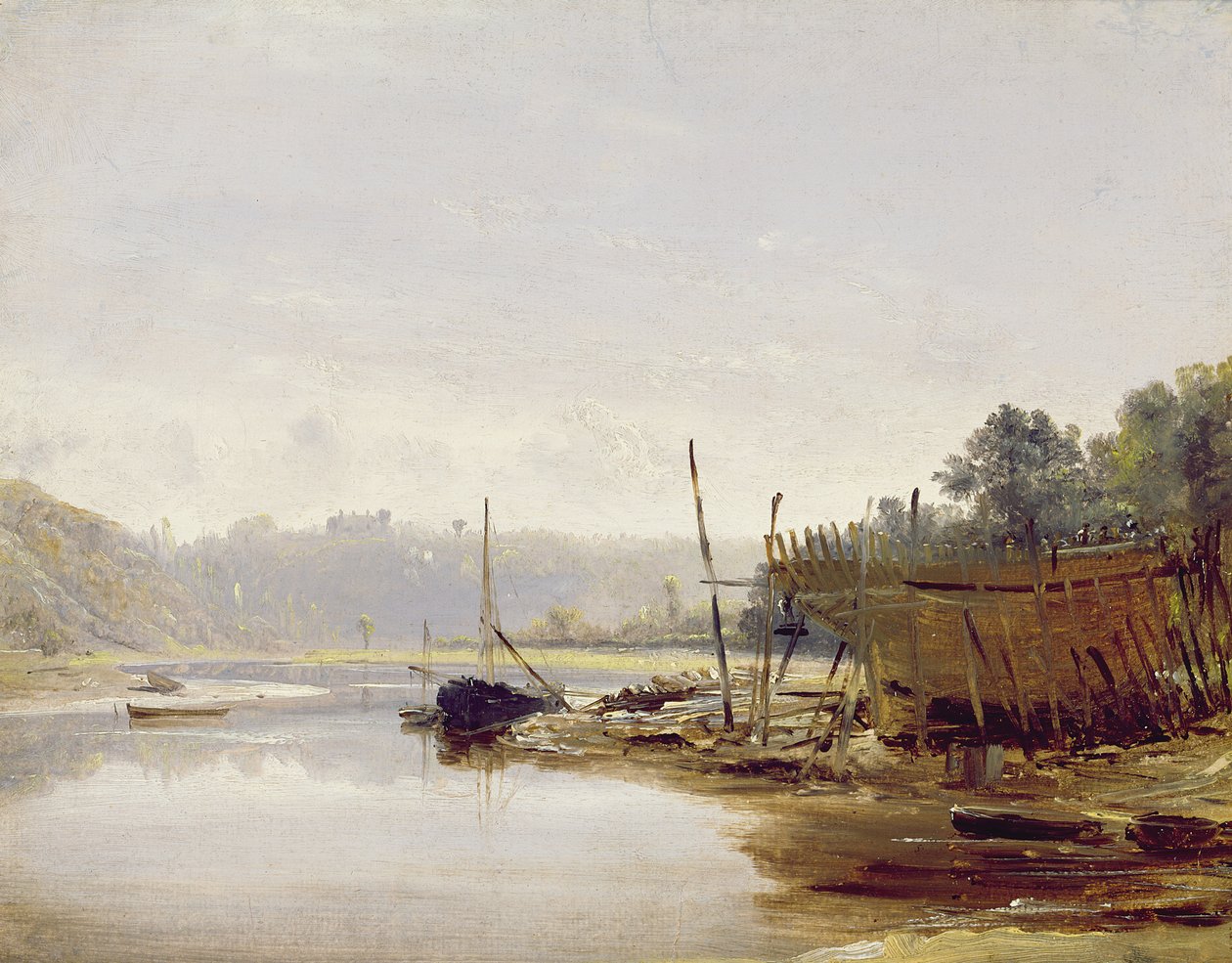 Construction de bateaux près de Dinan, Bretagne, vers 1838 - Francis Danby