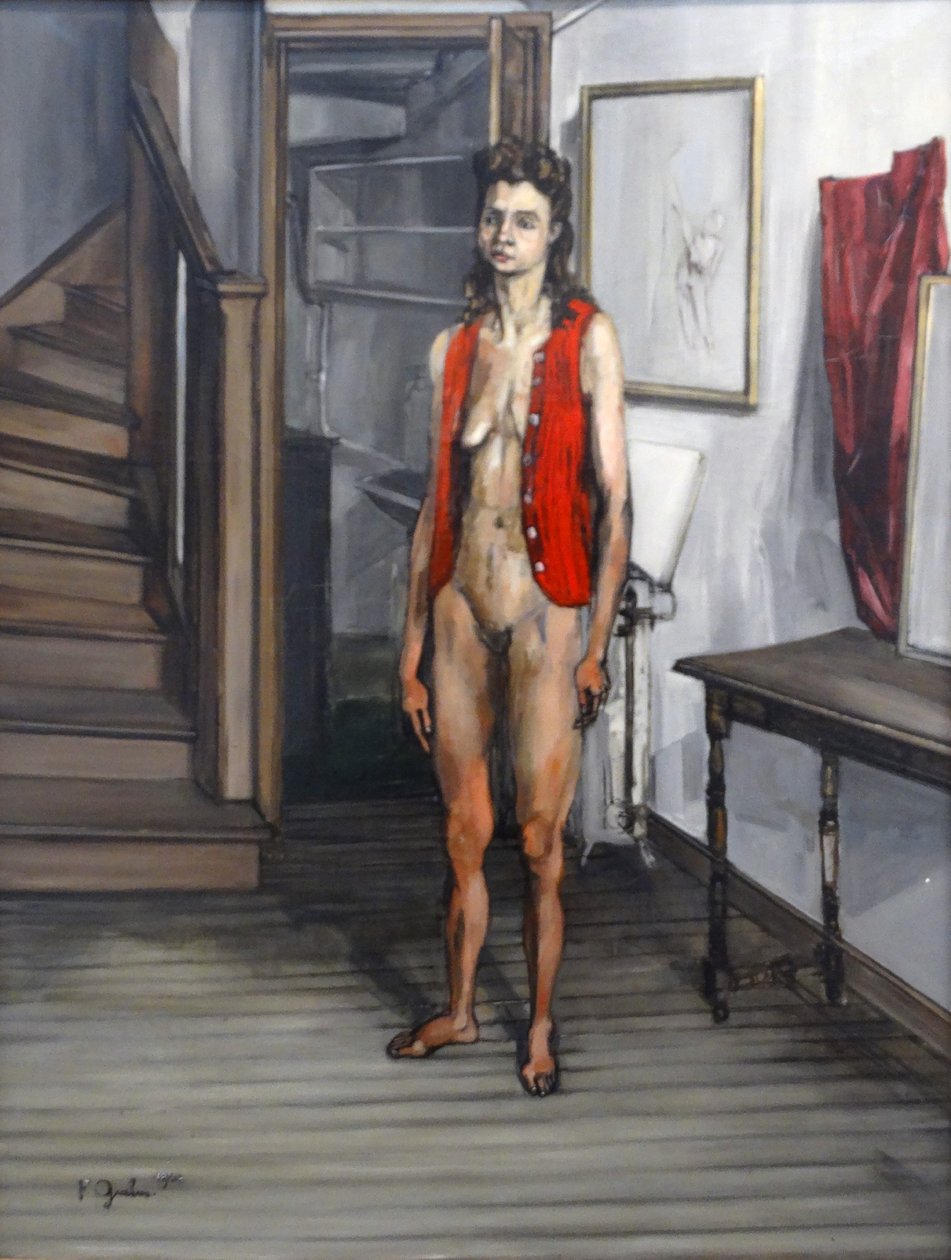 Nu féminin en cardigan rouge - Francis Job Gruber