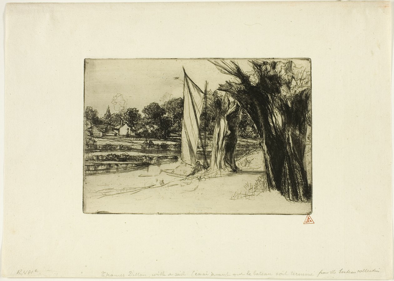 Thames Ditton avec une voile - Francis Seymour Haden