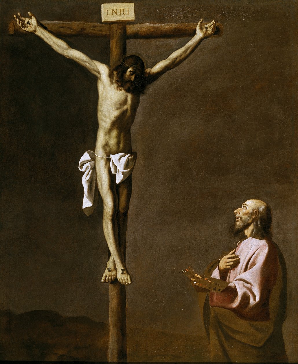 Saint Luc en tant que peintre, devant le Christ en croix - Francisco de Zurbaran