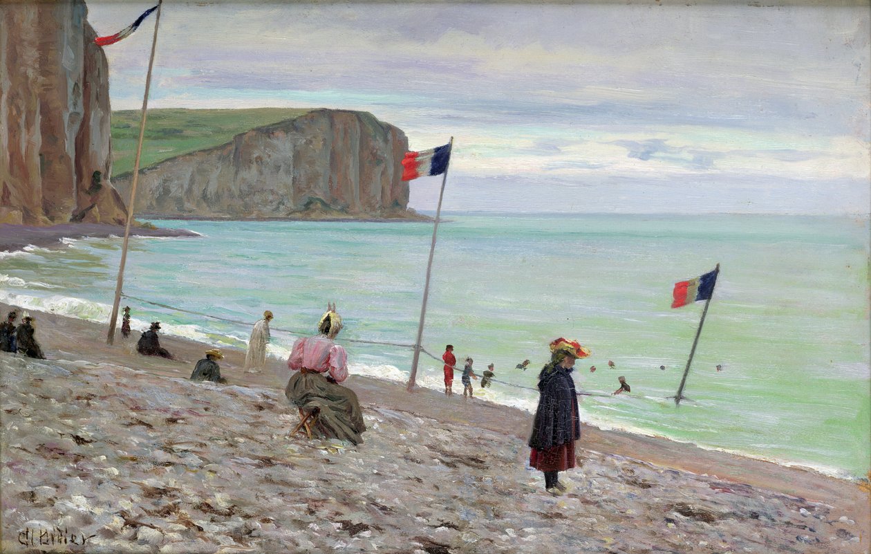 Scène de plage à Fécamp, nord de la France - Francois Auguste Didier Clovis