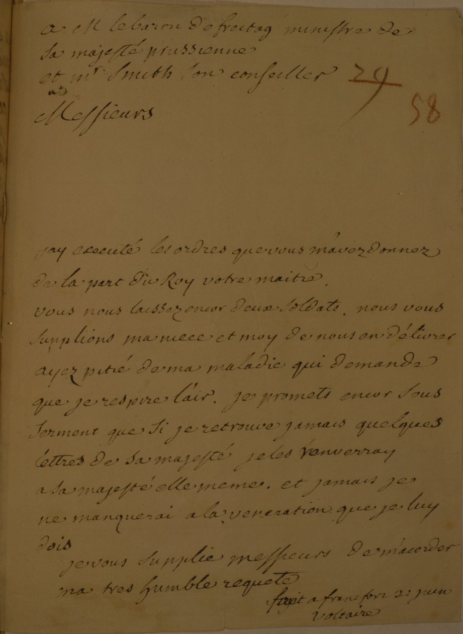Une pétition pour être libéré de prison, 31 juin 1753 - Francois Marie Arouet Voltaire