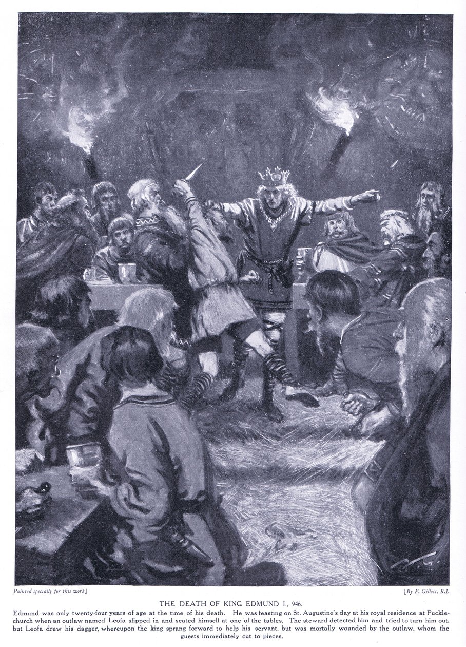 La mort du roi Edmond Ier en 946 après J.-C., années 1920 - Frank Gillett
