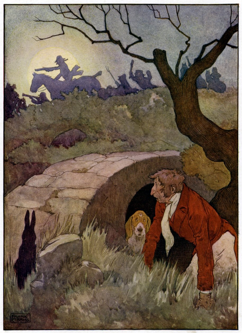 Trois joyeux chasseurs (lithographie couleur) - Frank Adams