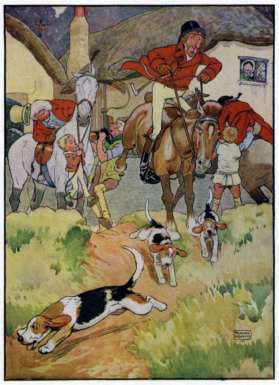 Trois joyeux chasseurs (lithographie couleur) - Frank Adams