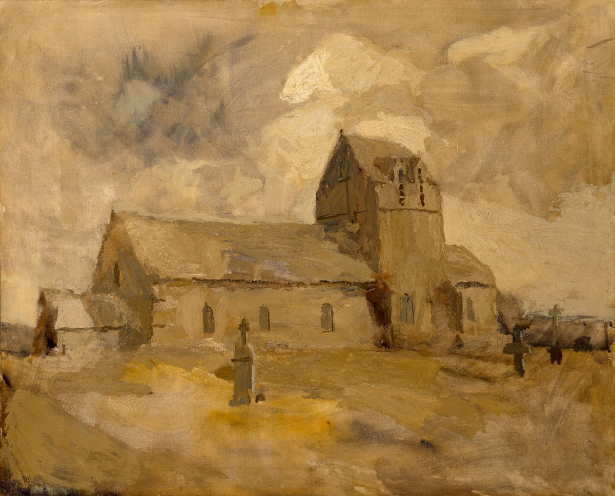 Église de village et cimetière, Bretagne, n.d. - Frank Edwin Scott
