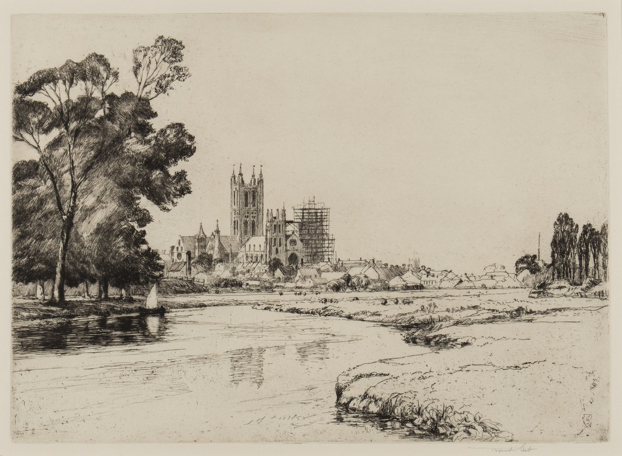 Canterbury depuis les prés, 1930 - Frank Short