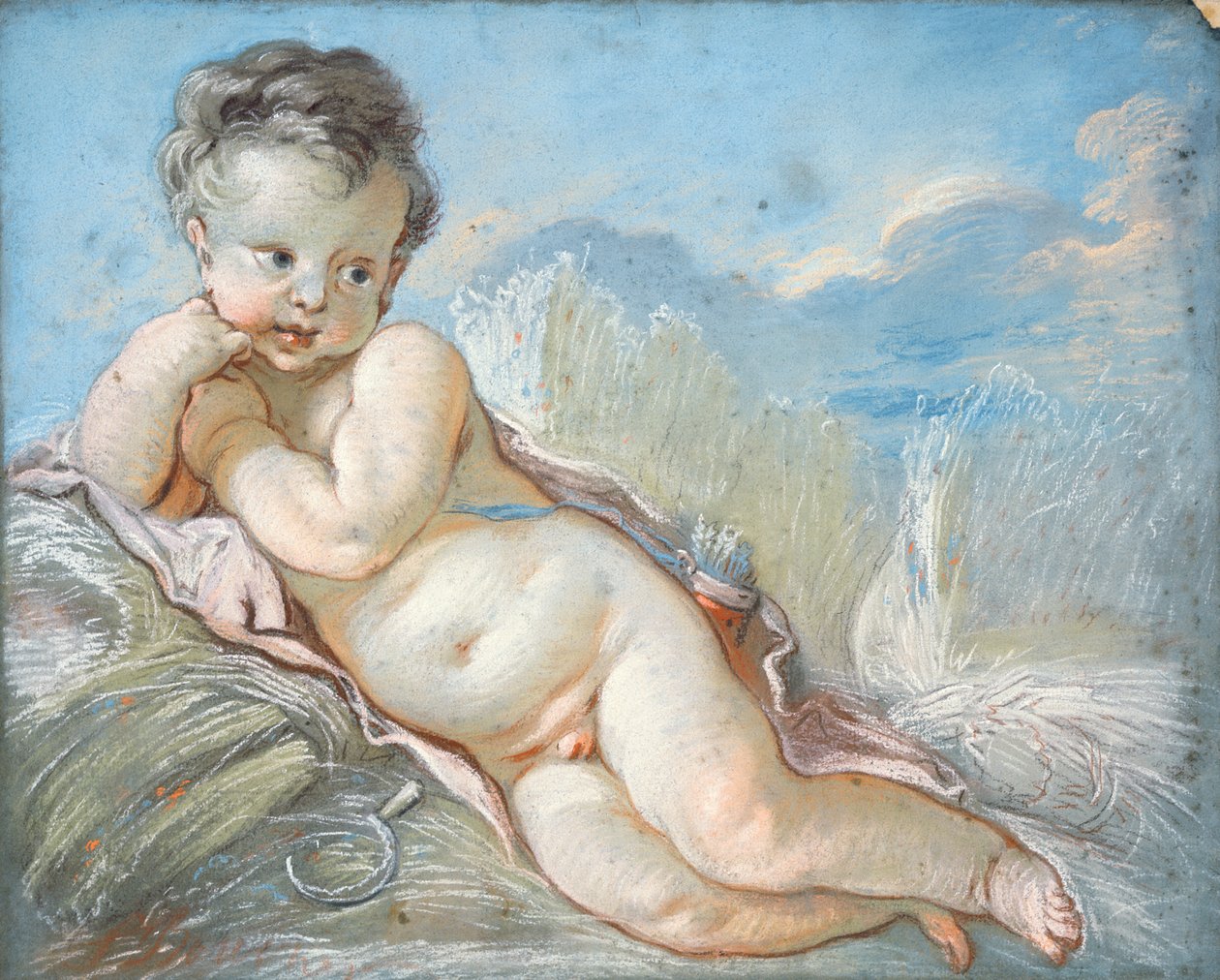 Cupidon allongé dans un champ de maïs - François Boucher