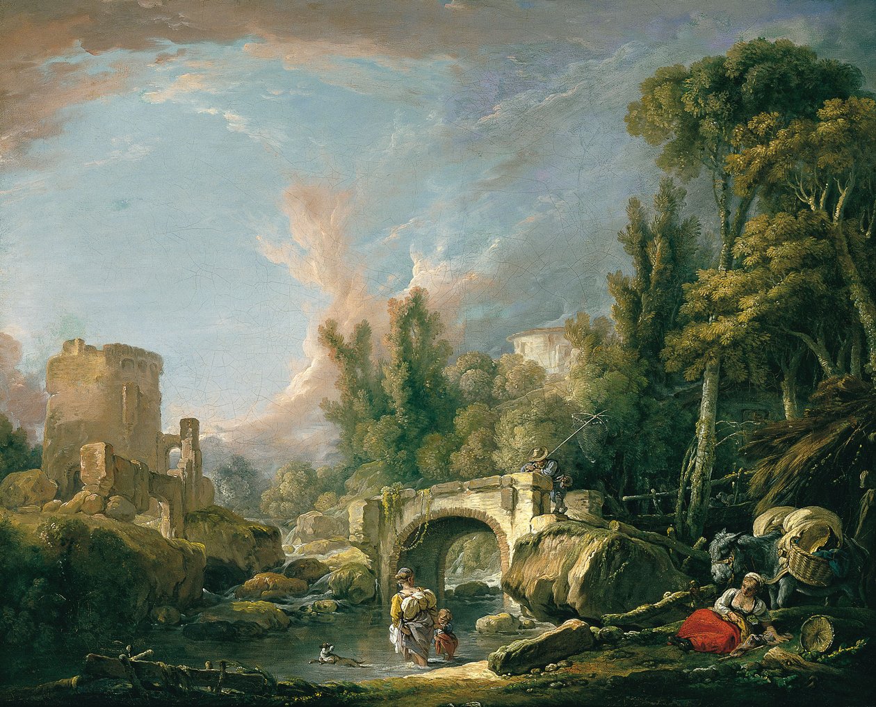 Paysage fluvial avec ruine et pont - François Boucher