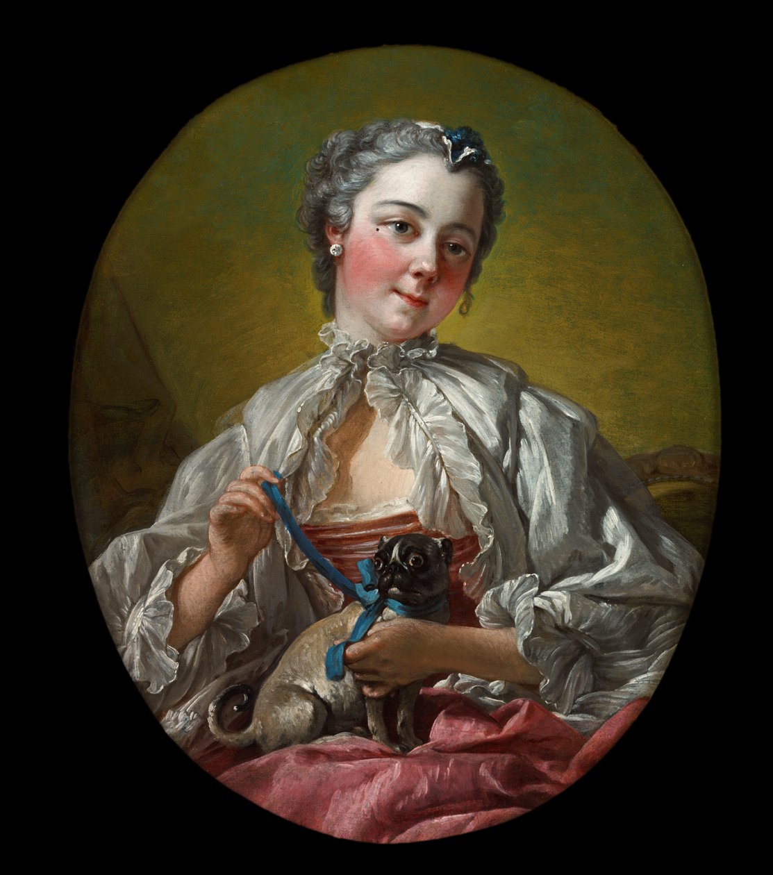 Jeune dame tenant un carlin - François Boucher