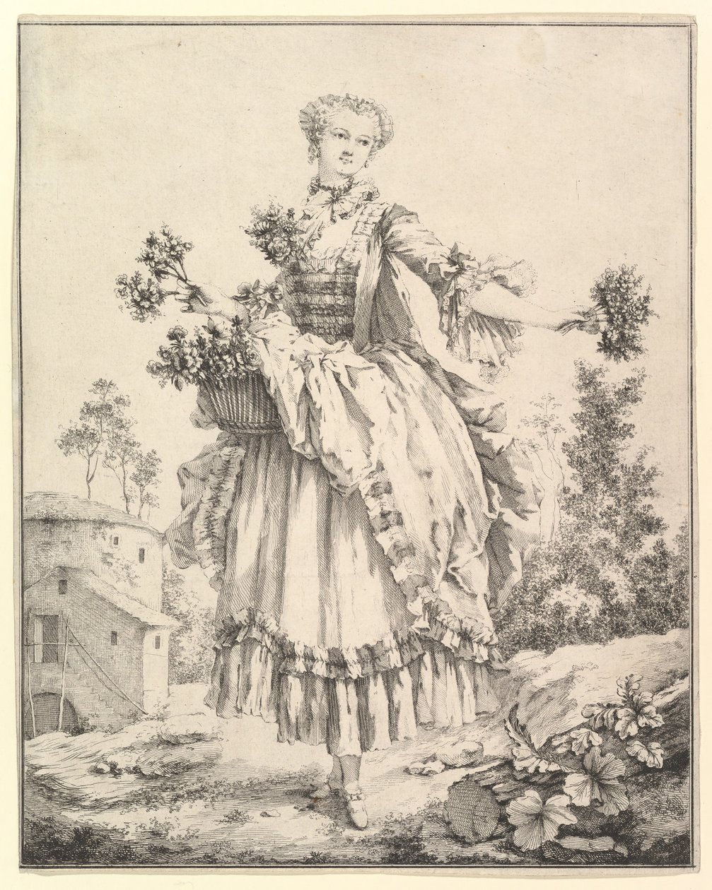 Fille aux fleurs, 18ème siècle - François Boucher