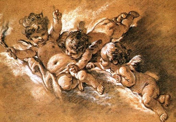 Trois putti dans les nuages - François Boucher