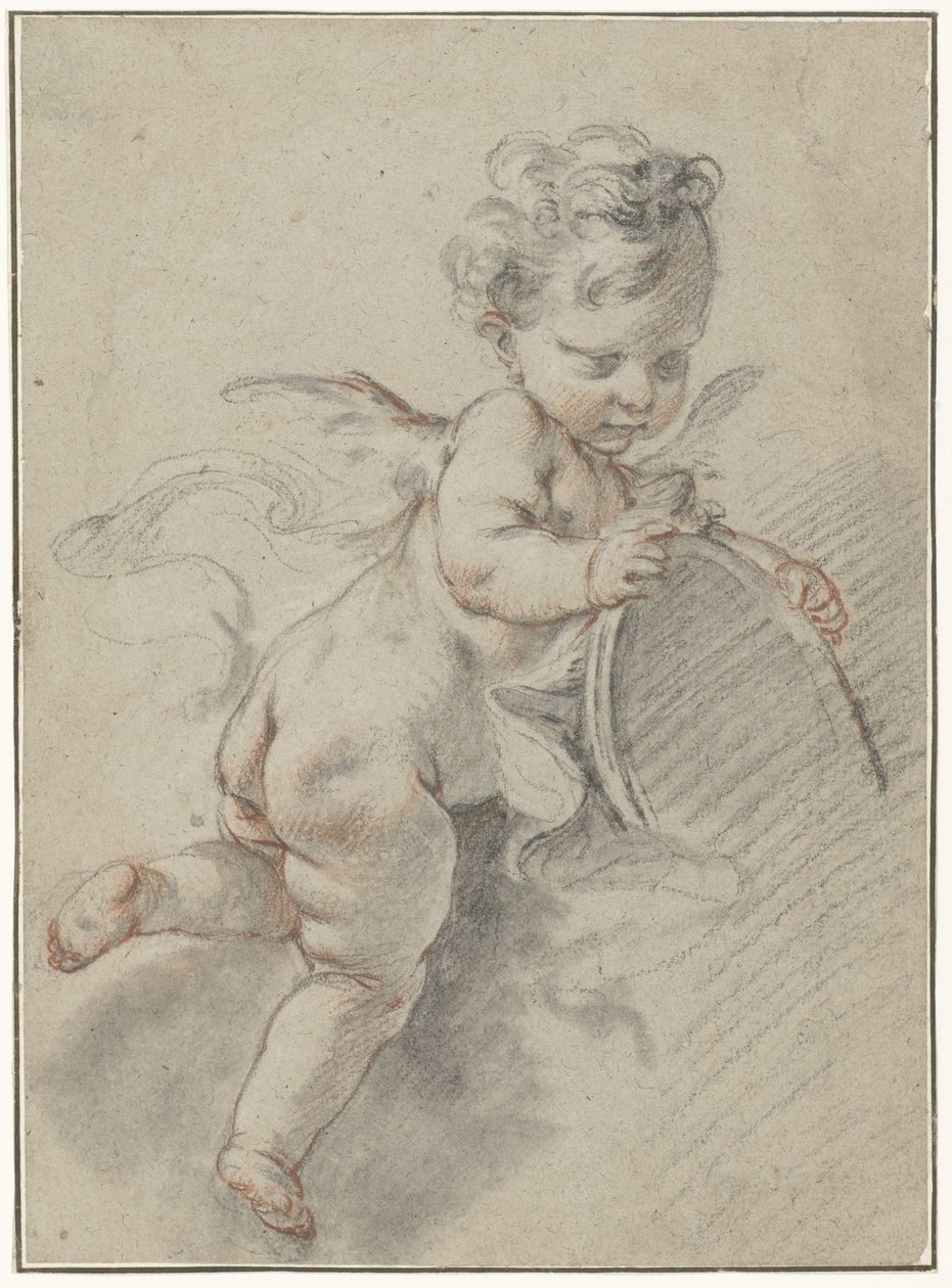 Putto flottant avec un miroir de toilette - François Boucher